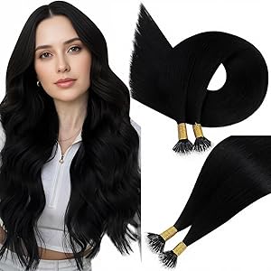 Easyouth Nanoring Extensions Echthaar 50cm Schwarz Nano Extensions Echthaar Jet Schwarz Nano Extension Remy Menschenhaar Glätten 50g 50s #1 1g/s