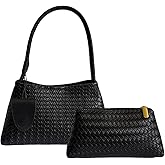 Bytarix Women Vegan Leather Hand-Woven Tote Handbag Fashion Shoulder Top-handle Bag All-Match Underarm Bag with Purse