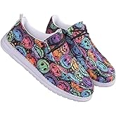 Women's Halloween Canvas Sneakers 2025,Skeleton Pumpkin Printed Low Top Lace up Walking Halloween Shoes Breathable Comfortable,Casual Flat Slip-On Shoes Pumpkin