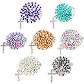 YWLI 7 PCS Rosary Beads Catholic for Woman - Confirmation Gifts, 7 Day Rosary, Various Styles of Rosary Necklace Set, Cross Necklace for Women