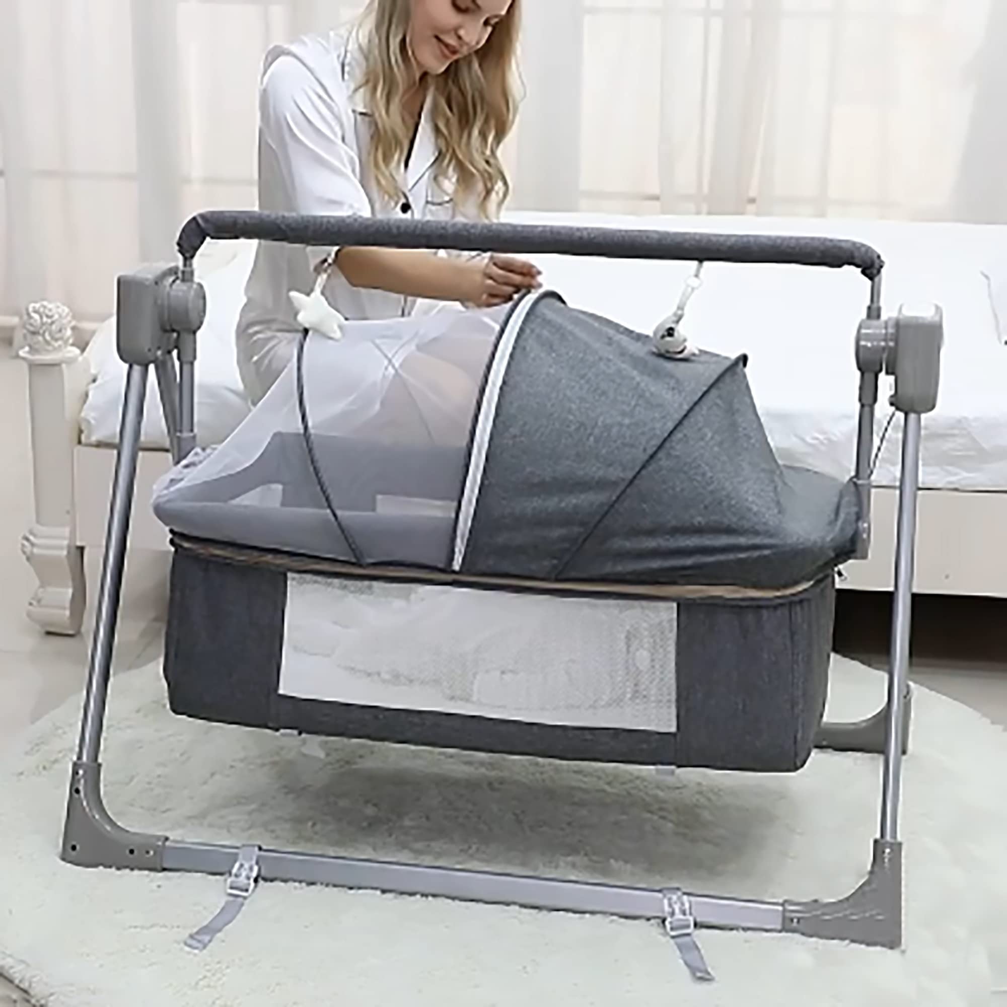 Electric Baby Swing,baby rocker,Rocking Chair Electric Cradle Baby Swing Bed,Adjustable Bedside Cribs,Automatic Rocking Recliner Crib Basket, Baby Safe Bed,Best Baby Bed For Infant Newborn Unisex
