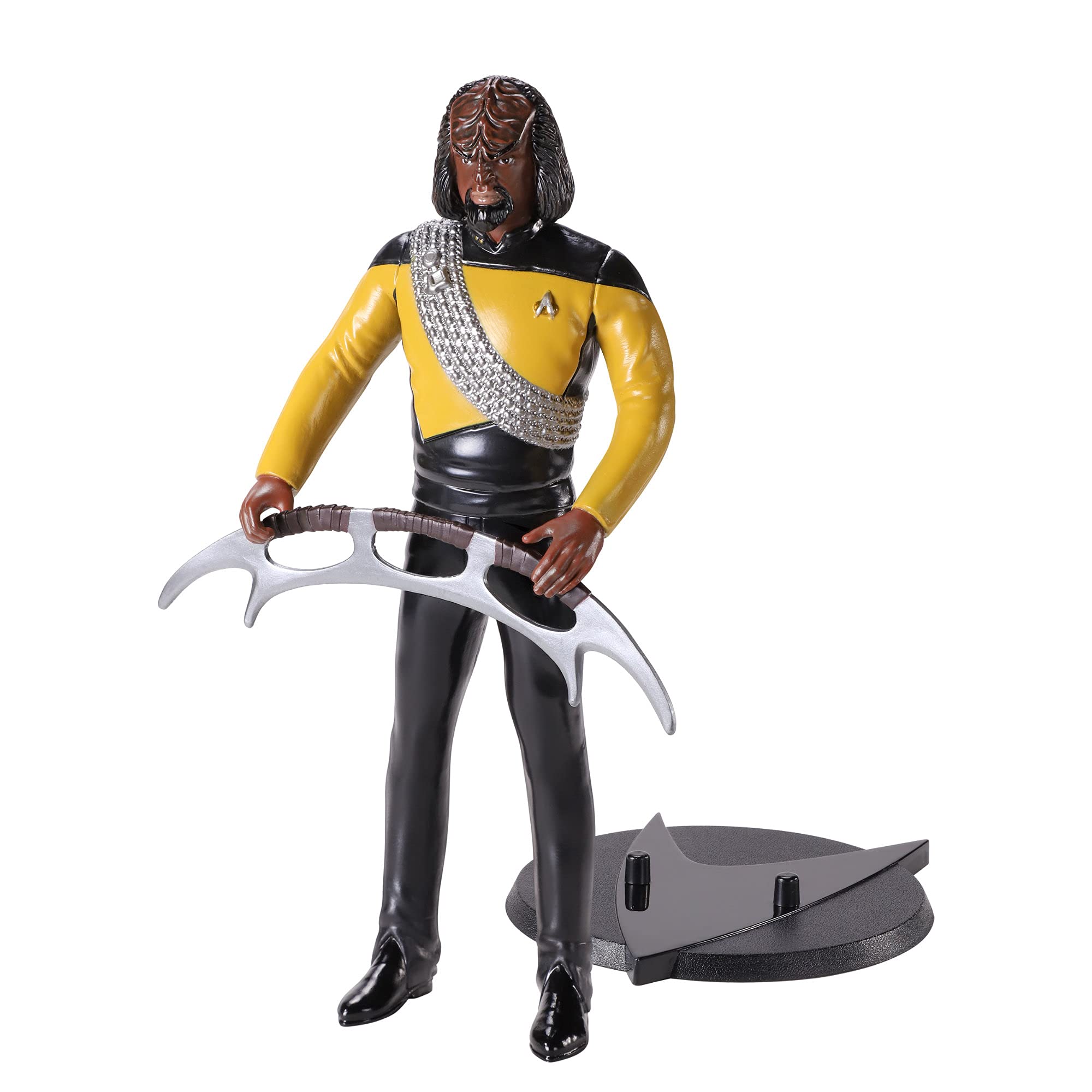 BendyFigs The Noble Collection Star Trek Worf - 7.5in (19cm) Noble Toys Bendable Figure Posable Collectible Doll Figures With Stand, Multicolor, NN1507