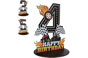 LCOOR Truck Birthday Number Sign Centerpiece, Truck Wooden Decoration Photo Props for Truck Birthday Decorations (4th)