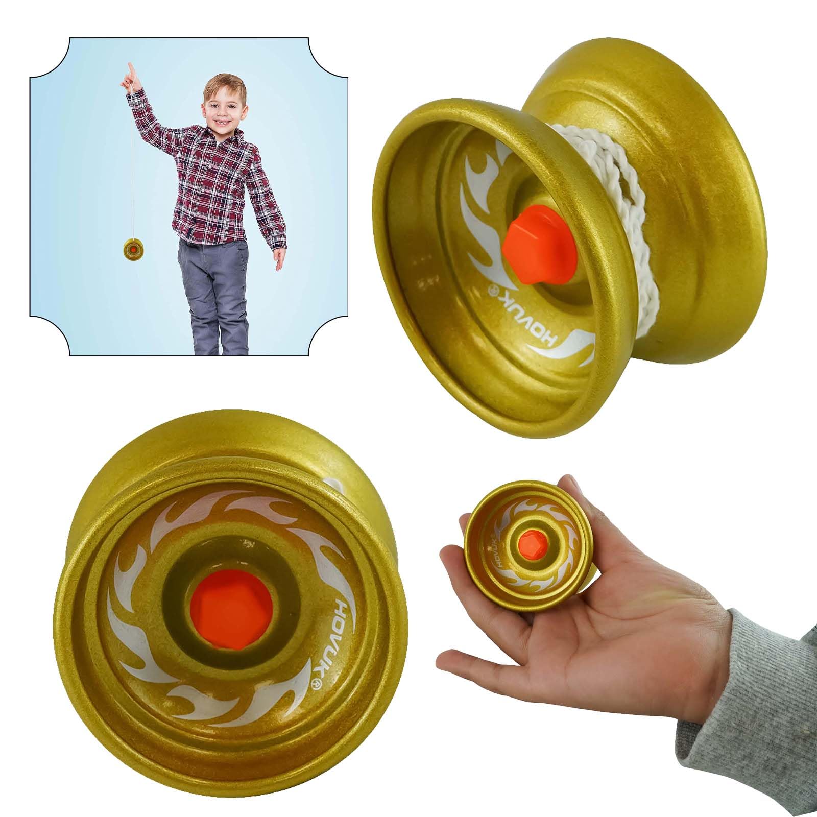 Metal Yoyo for Kids Beginners, Auto Return Bearing Responsive Yo-yo to Play Entertaining Pro String Tricks Professional Yo yo, Stable and Sturdy String, Party Favors Adults (2x Gold Yoyos)