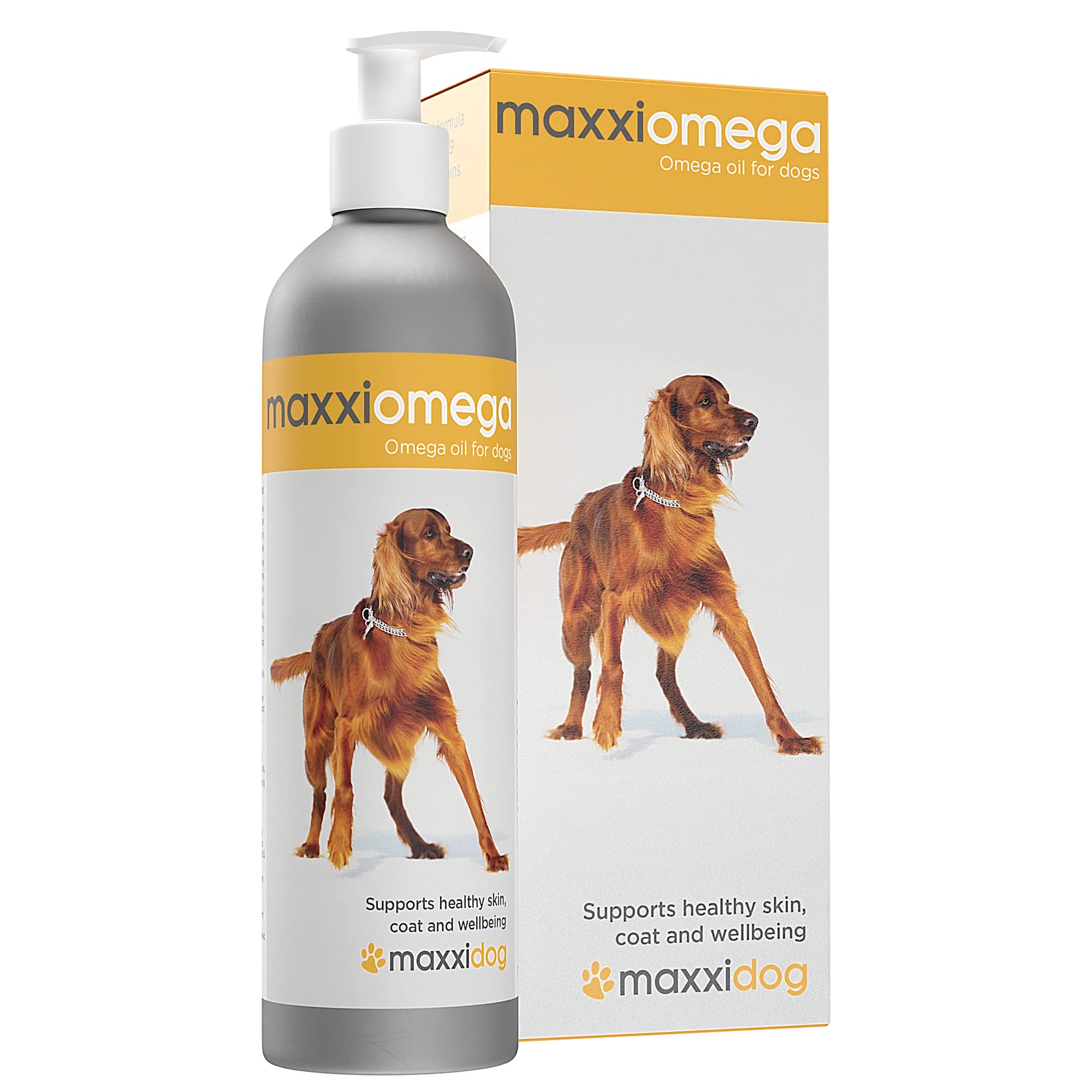 maxxipaws maxxiomega – Omega 3, 6 & 9 Oil for Dogs | Wild-Caught Menhaden Fish Oil with Flaxseed & Soybean | Supports Skin & Coat, Joints, Immune Health | No Fishy Smell | Easy to Use Pump | 296 ml
