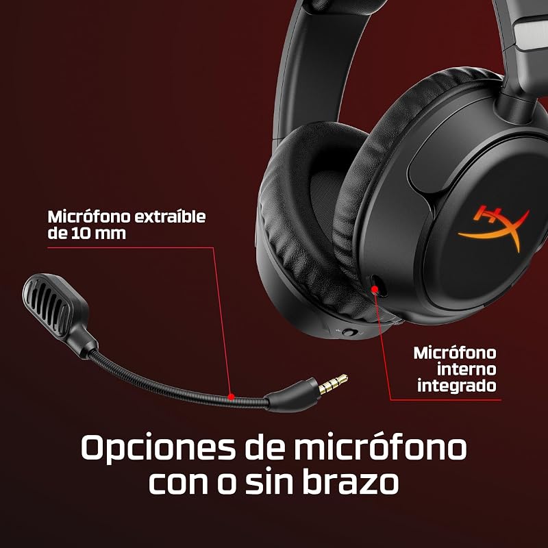 Cloud Flight 2 – Auscultadores de gaming sem fios, luzes RGB personalizáveis, bateria de 100 horas, dual wireless 2,4GHz e Bluetooth, emparelhamento instantâneo, PC/PS/Switch/Mobile, branco