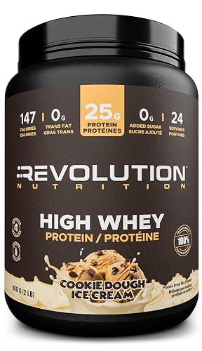 Revolution Nutrition, High Whey, Protein Powder 2LB, Whey Protein, Gluten Free, 25g of Protein Per Scoop, 908 g, 24 Servings (Cookie Dough Ice Cream, 2 Pound)