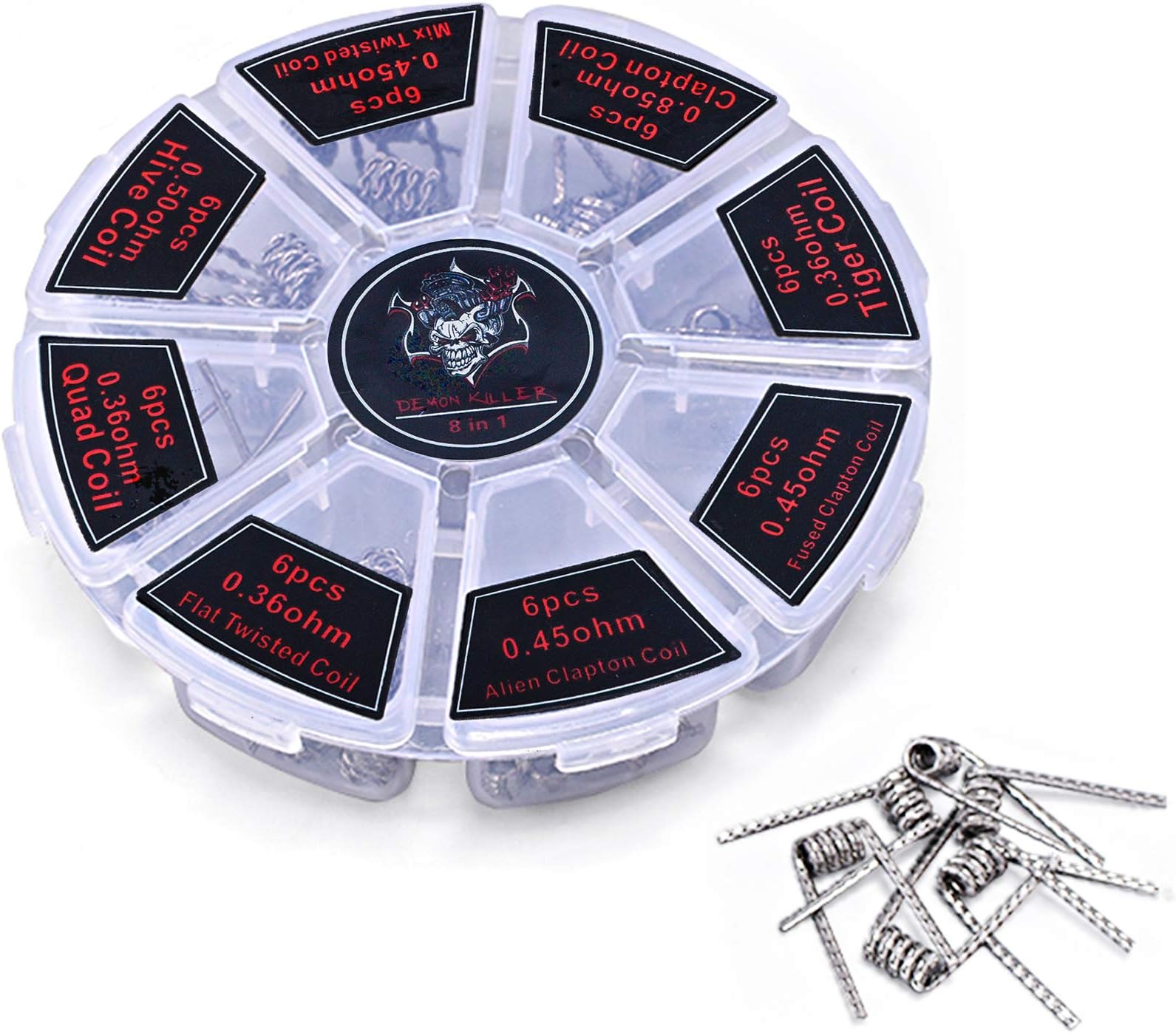 FEIGO 48PCS Pre-Made Coils Selection of 8 Styles Clapton, 6 of Each Style Coil Comes, Resistance Wire Premade Set 8 Different Types, Prebuilt Coils Kit Perfect for RDA, RBA, RDTA