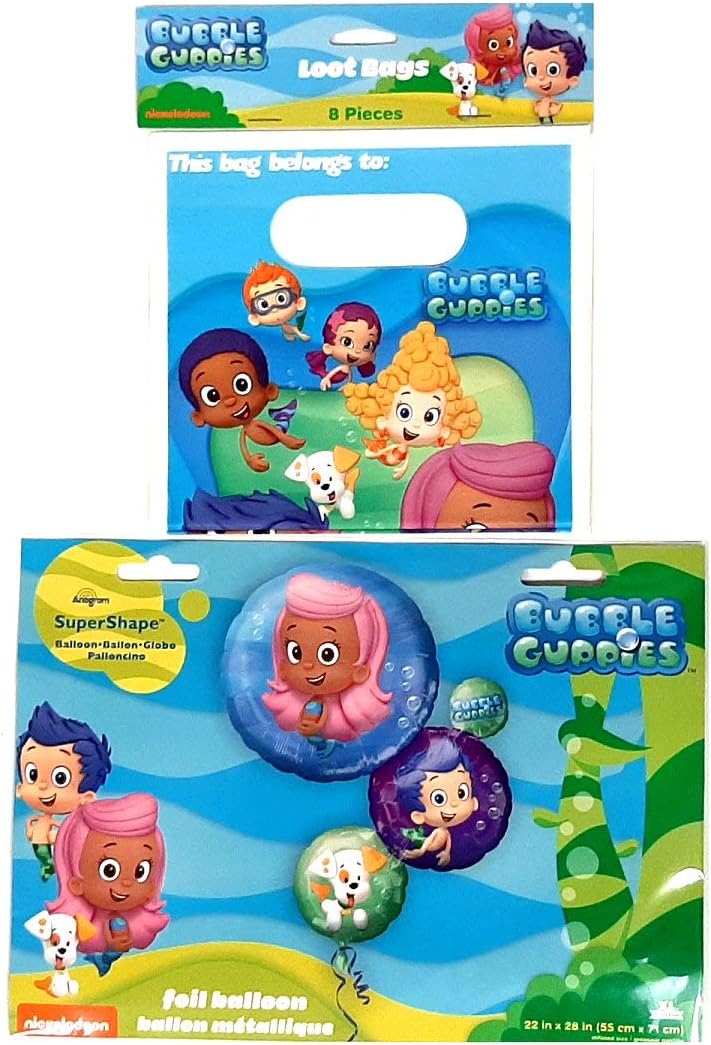 Blue Frog Toys Bubble Guppies Foil Balloon and 8 Party Bags Pack
