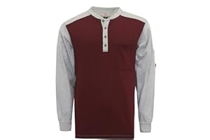 TICOMELA FR T Shirt Flame Resistant Shirt 5.5oz 100% Cotton Light Weight Workwear Men's Long Sleeve Henley Shirts