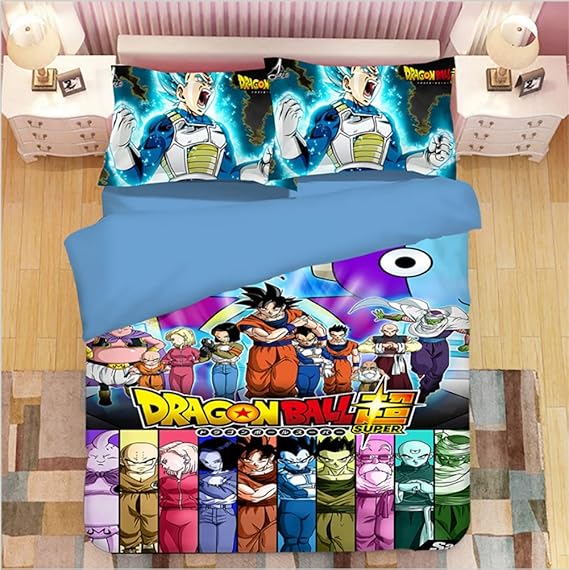 ZLQF Bettwäsche/Normalgröße/ 100% Mikrofaser/Kinderbettwäsche Dragon Ball Wukong / 3 Teiliges Set aus Deckenbezug und Kissenhülle/Reißverschluss,B,Full
