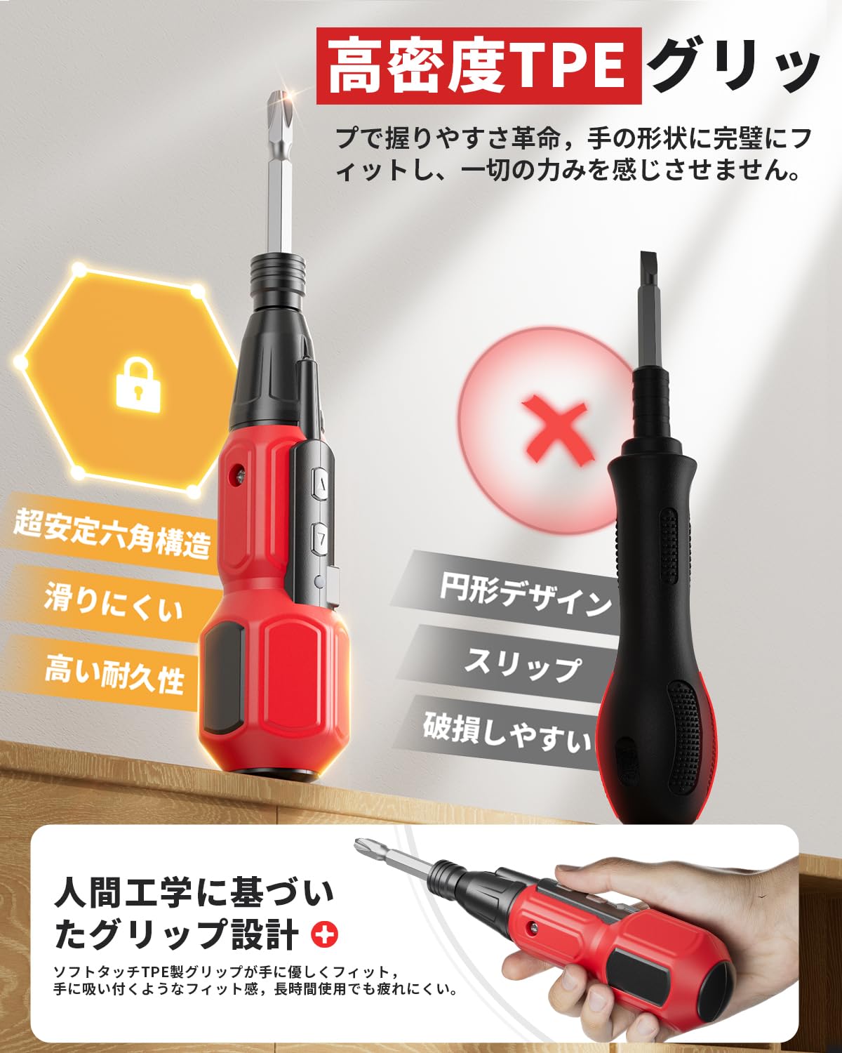 (2025 New Standard Model) Electric Screwdriver, Small and Lightweight, 5V, 1800 mAh, Maximum Torque 3N.m (Manual 10 N.m) Switching, Includes Brake Function, High Brightness LED Light & Bit Set