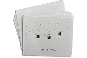 Fuzzy Buzzy Bee Thank You Cards - 24 Bee Thank You Cards with Envelopes - Blank Bee Note Cards for Birthday Party, Baby Showe