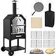 Outdoor Pizza Oven Wood Fired Pizza Oven Patio Portable Pizza Maker Cooking Grill with Wheels Waterproof Cover for Backyard Camping