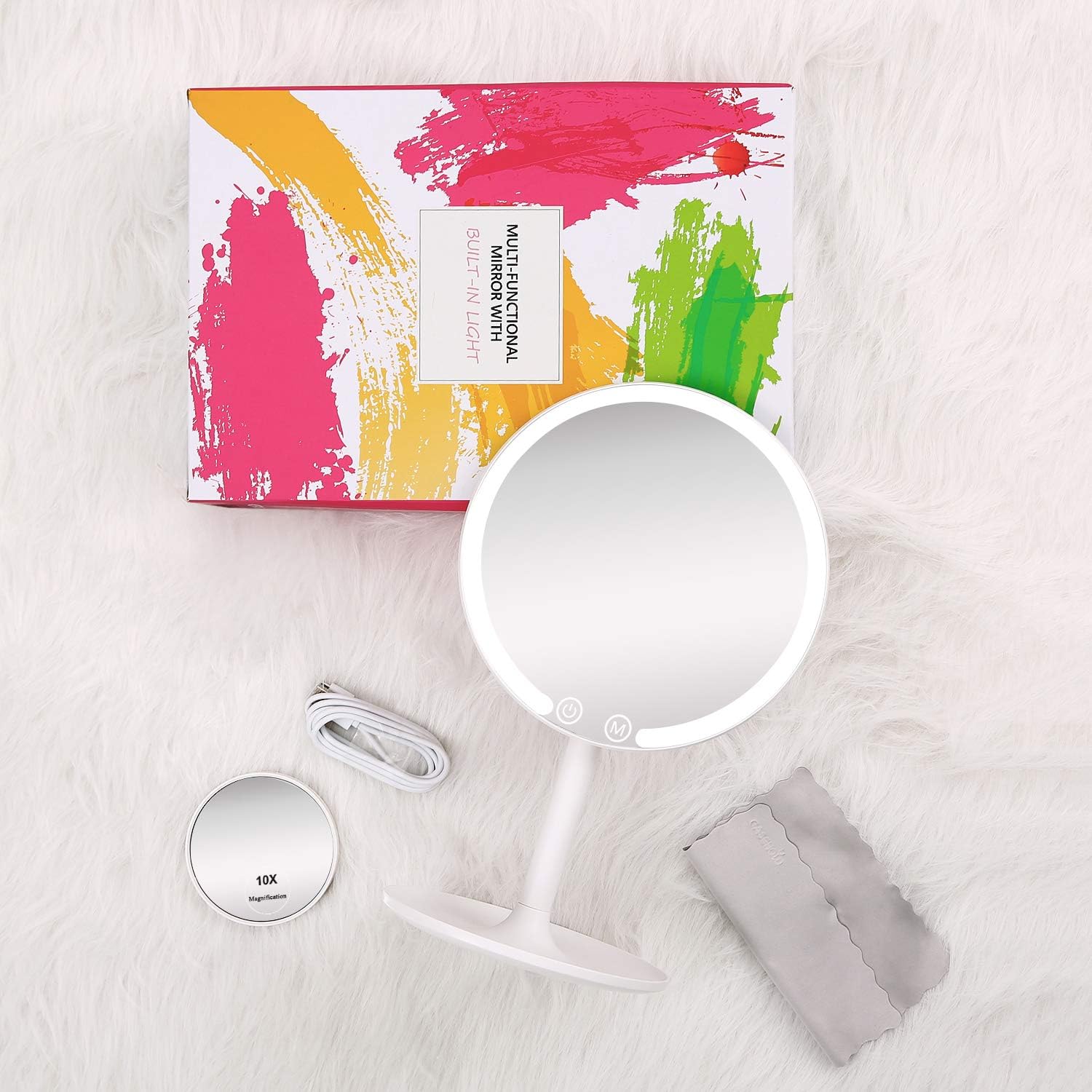 EASEHOLD Lighted Makeup Mirror, Rechargeable 1X/10X Magnifying Vanity Mirror with 42 LED Lights, Light Up Mirror for Travel, Portable Tabletop Cosmetic Mirror, 3 Color Dimmable(0-1200Lux): Home & Kitchen