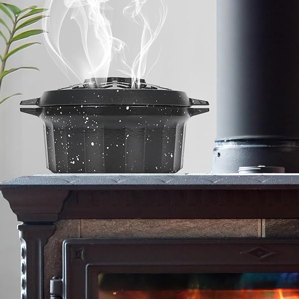 WILLOW WEAVE CAST IRON WOOD STOVE STEAMER 2.5 QUART WITH LARGE OPENING TOP – FLAKE GREY