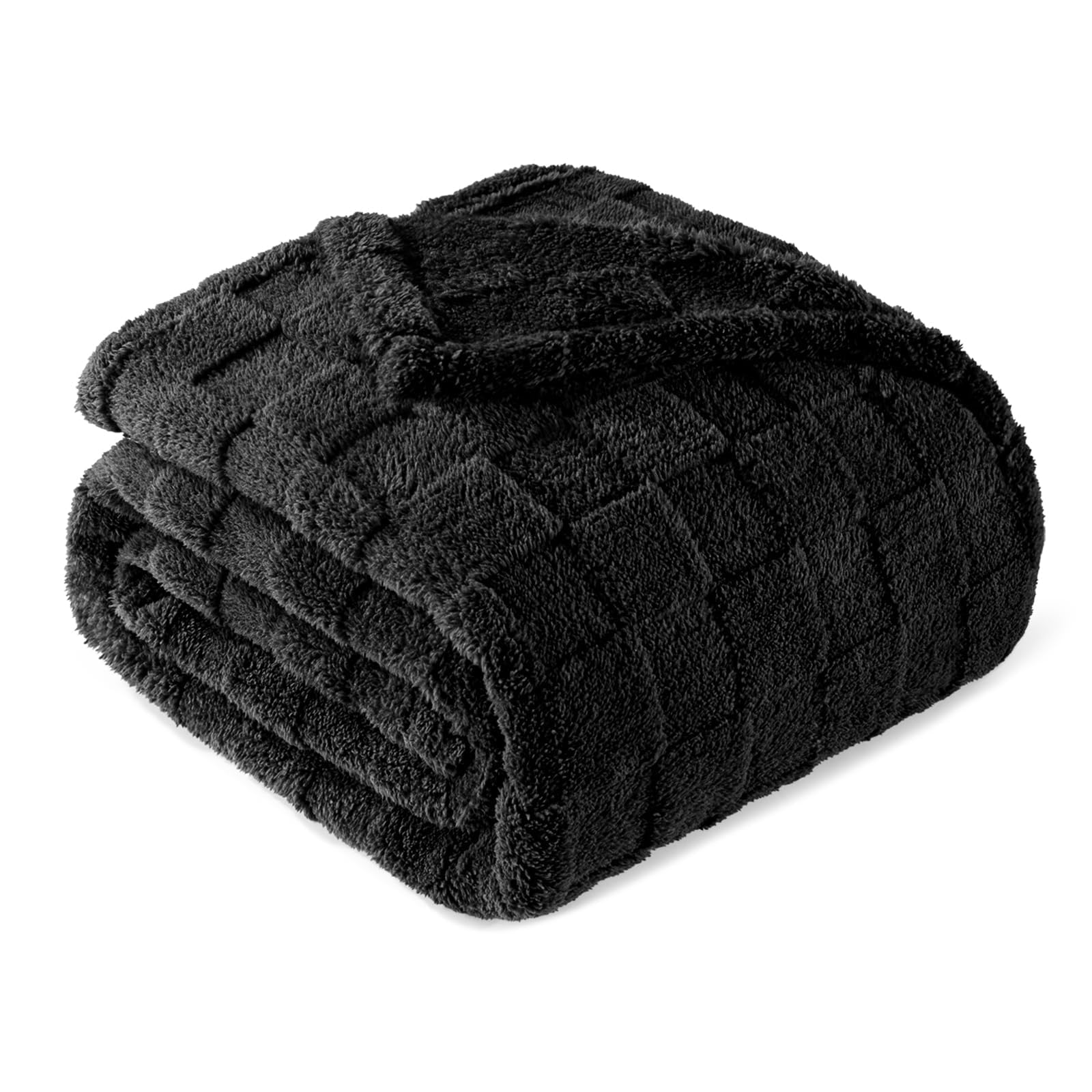 Exclusivo Mezcla Double Size Flannel Fleece Blanket, Super Soft and Warm Lightweight Checkered Pattern Blankets for All Seasons, 150x200 CM, Black