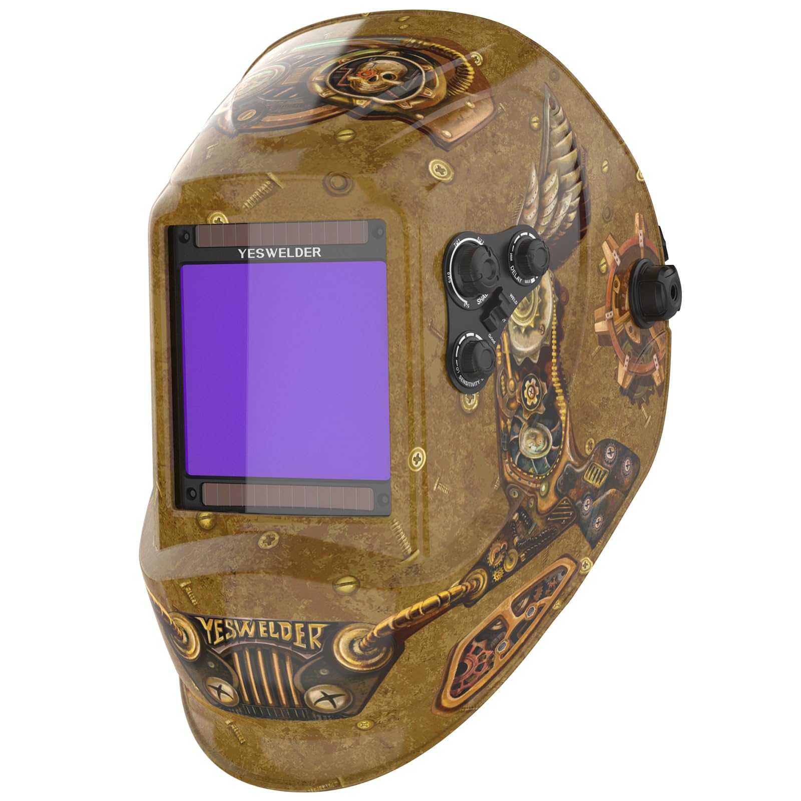 YESWELDER Pantalla de visualización grande 3.93 X3.66 Casco de soldadura con oscurecimiento automático de energía solar de color verdadero, 4 sensores de arco Pantalla ancha 4/5-9/9-13 para máscara de soldador de molienda de soldadura por arco TIG MIG L