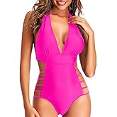 Tempt Me Women One Piece Swimsuits Sexy Cutout Bathing Suits Plunge Halter Swimwear Deep V Neck Monokini