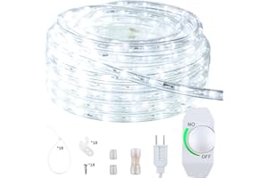 ISUERFY 12M/40ft Dimmable LED Rope Light, Cuttable Waterproof Indoor Outdoor Clear Tube Light Rope, 432 Warm White LEDs 110V 6000K Flexible Soft Connectable for Patio Balcony Garden House Decor