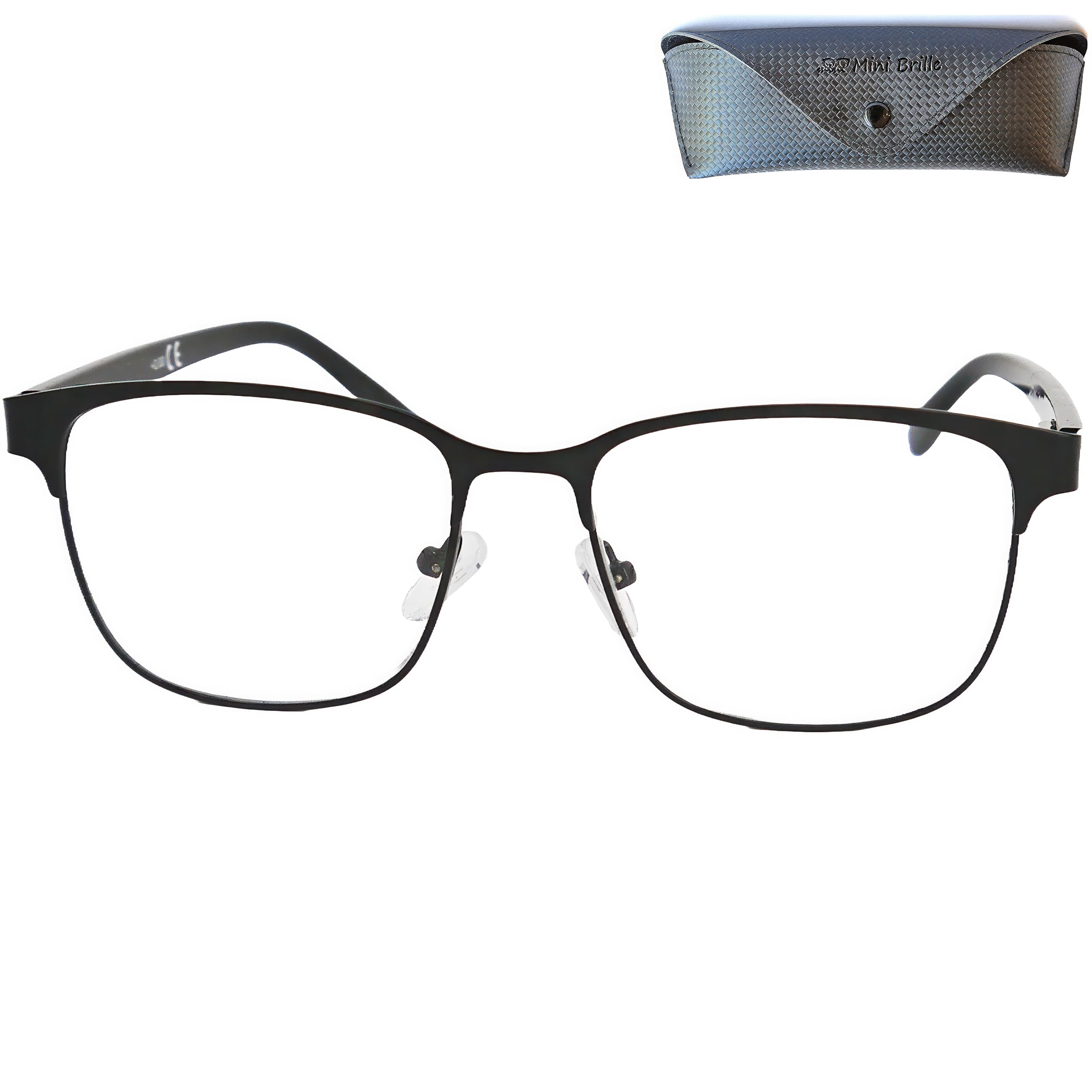 Mini Brille - Vintage Blue Light Blocking Reading Glasses with Large Lenses, Stainless Steel Frame (Black) and Plastic Temples, FREE Case, Women and Men Anti Blue Light Filter +2.50 Magnification