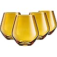 Godinger Wine Glasses, Stemless Wine Glasses, Red Wine Glasses, Drinking Glasses, European Made Stemless Wine Glass - Amber, 17oz, Set of 4