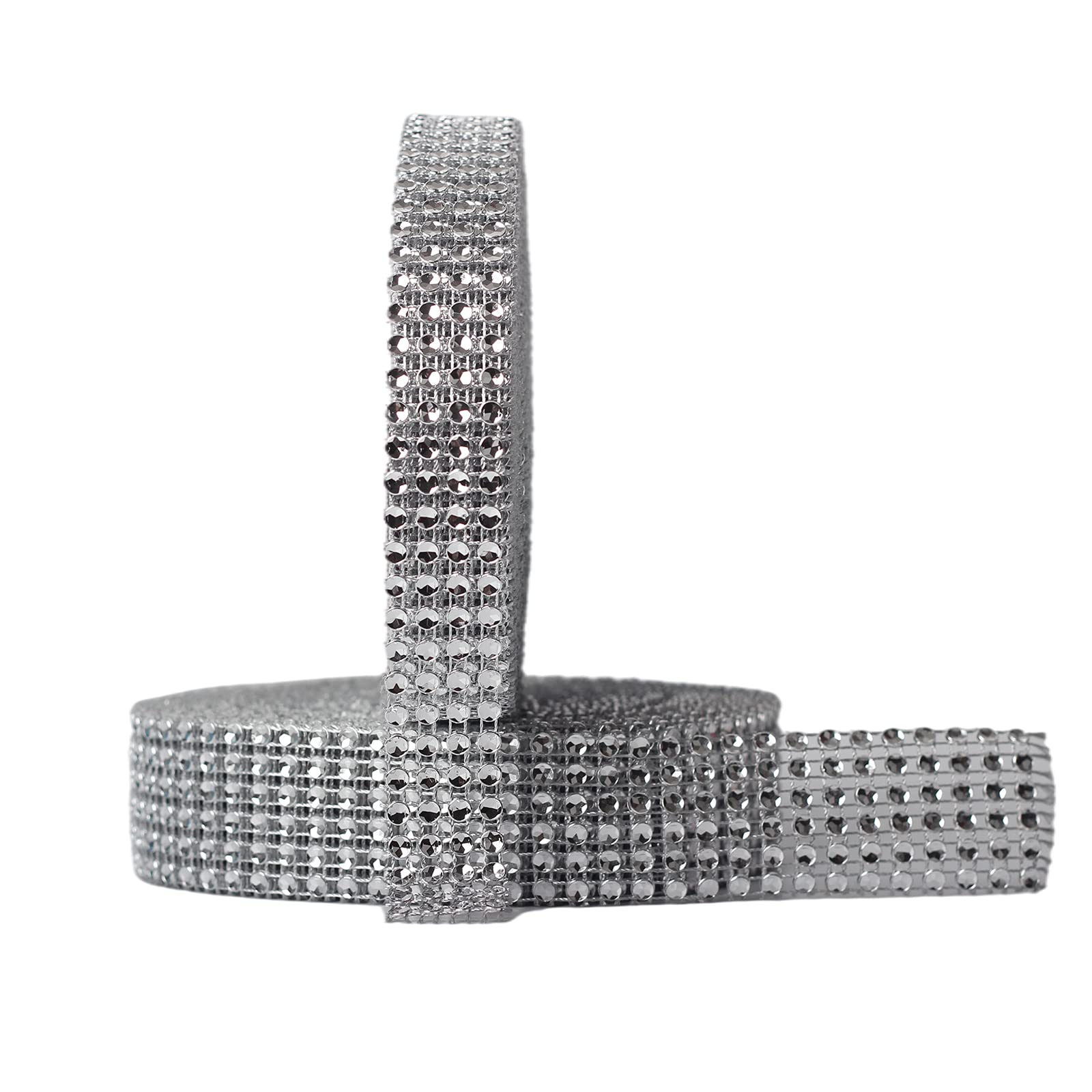2 Rolls Acrylic Silver Rhinestone Diamond Ribbons,4 Row 9m&6 Row 9m Rhinestone Mesh Ribbon Diamonte Strip Bling Home Accessories for Cakes Toppers Arts Crafts Home Wedding Birthday Party Decoration