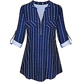 Tanst Sky Womens Casual Long Sleeve Zipped V Neck Plaid Tunic Blouses