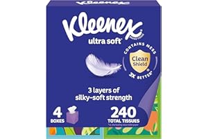 Kleenex Ultra Soft Facial Tissues, 4 Cube Boxes, 60 Tissues per Box, 3-Ply (240 Total), Packaging May Vary