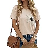 Dokotoo Summer Tops for Women 2026 Flower Embroidery Short Sleeve T-Shirts Crewneck Casual Loose Basic Tee Blouses