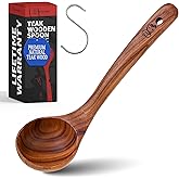 PriorityChef Premium Large Wooden Ladle for Soup - Handcrafted Teak Wooden Soup Spoon with Long Handle for Cooking and Serving - Deep Wood Ladel for Kitchen Use - Nonstick Safe Wood Ladle