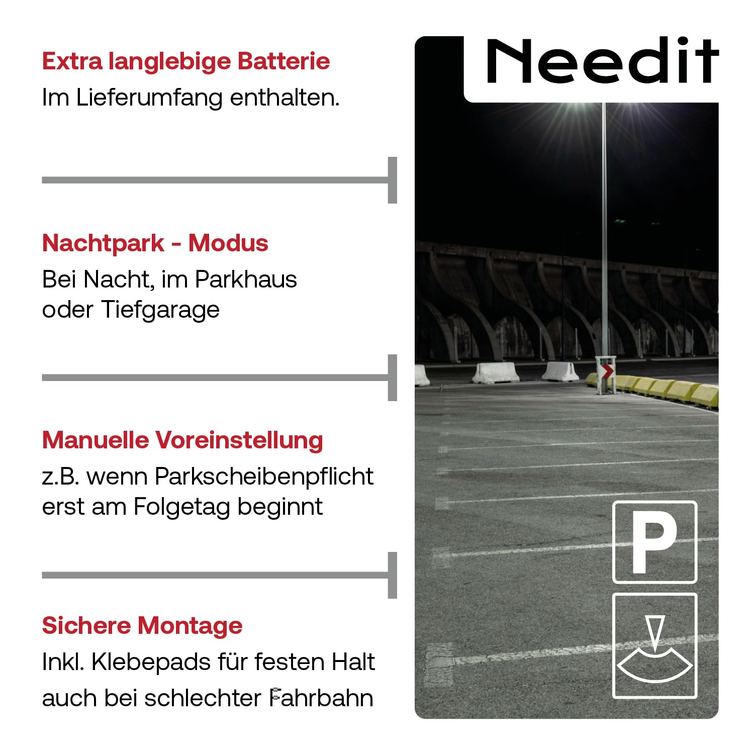 Needit elektronische Parkscheibe Park Lite I automatische Parkscheibe elektrisch mit Zulassung vom Kraftfahrt-Bundesamt I Digitale Parkuhr mit 2 Displays & vielen Funktionen, langlebig & zuverlässig 6