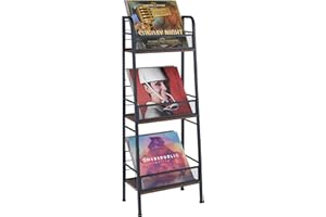 Jakyitvi Vinyl Record Storage Holder 3-Tier Large Capacity LP Records Rack Store About 60 Albums Solid Metal&MDF Board Stable R-shaped Matte Finish,Suitable for LP Records,CD,DVD,Book,Magazine