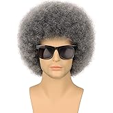 G&T Wig Grey Afro Wigs for Men Women Glueless Wear and Go Wig Curly afro 70s Disco Wig Fancy Funny Cosplay Christmas Party and Halloween Wigs. (Grey)