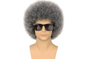 G&T Wig Grey Afro Wigs for Men Women Glueless Wear and Go Wig Curly afro 70s Disco Wig Fancy Funny Cosplay Christmas Party and Halloween Wigs. (Grey)