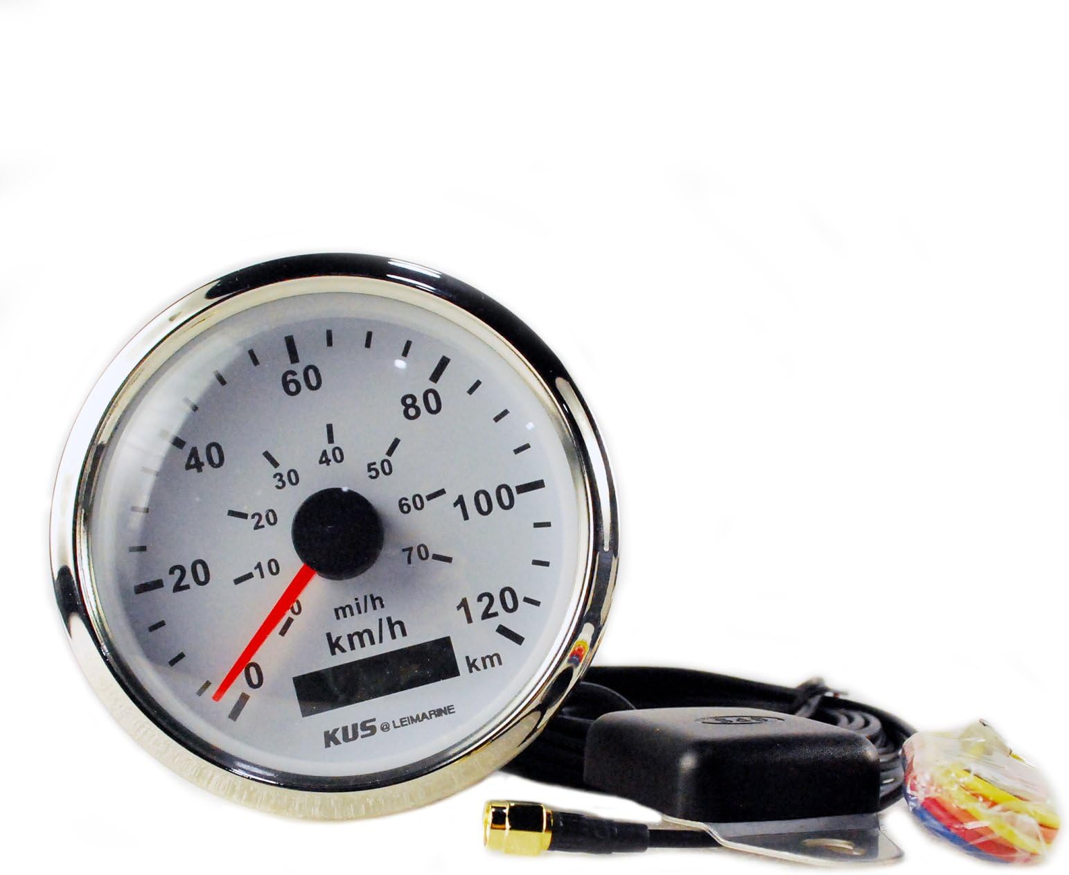 KUS GPS Stainless Steel Bezel Speedometer Gauge 85mm 12V/24V Marine Boat White