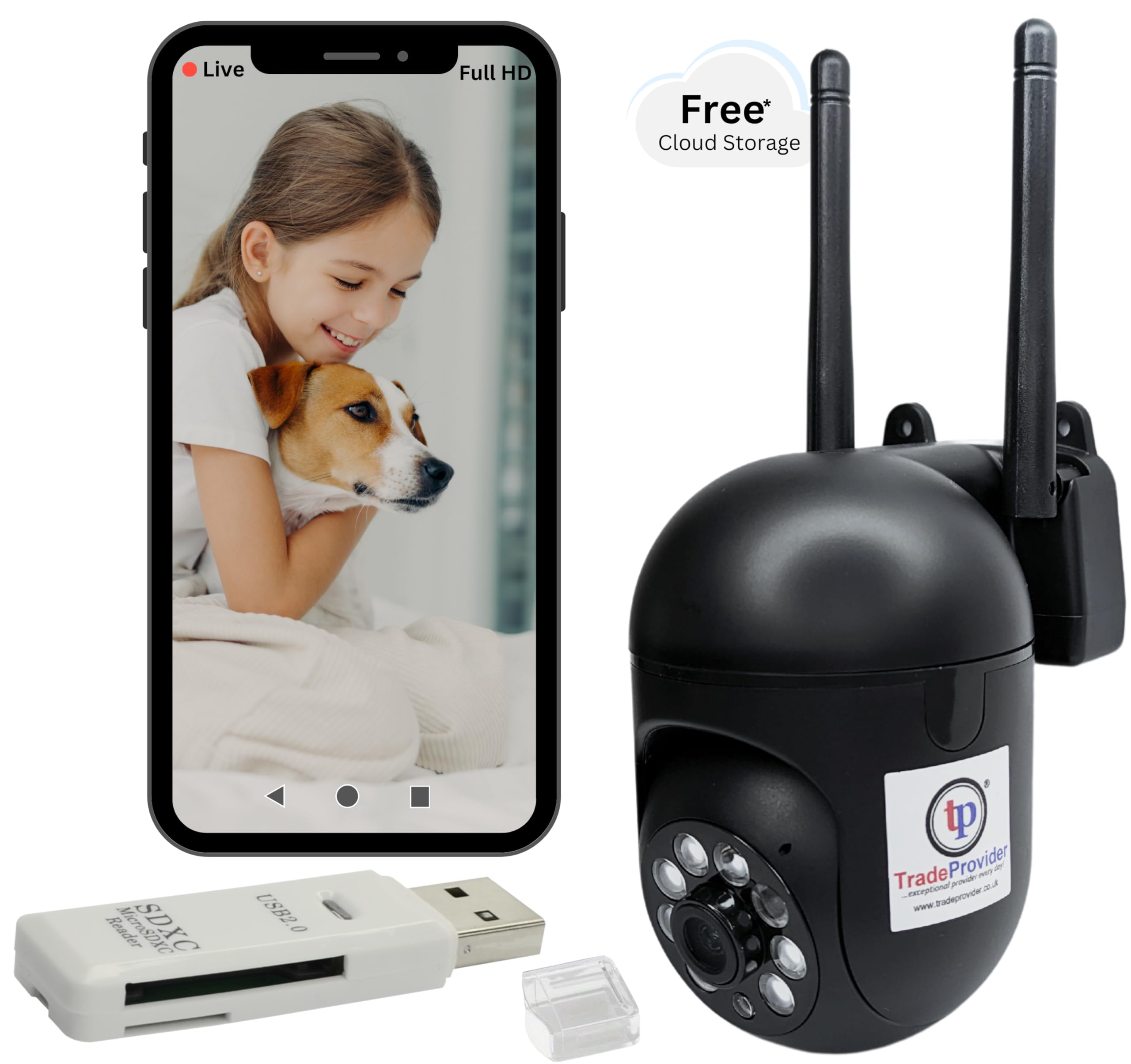 TradeProvider® Dome Camera Home Security with Audio, CCTV Pet Dog Cat Baby Cam Cloud Storage & SD Card Reader, AI Features, Spy Mini Camera, Remote Access, 2-Way Talk PTZ Colour Night Vision (Black)