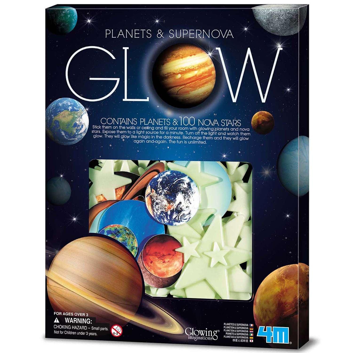 4M Glow-In-The-Dark Planets & 100 Supernova Stars Kit | Complete Planet Set for Wall & Ceiling | Space & Galaxy Bedroom, Nursery & Playroom Decor | Easy Adhesive Night Sky Gift for Kids & Children