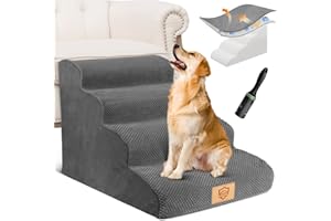 KPHICO High Density Foam Dog Stairs,4 Tiers Non-Slip Pet Steps,20.4" Extra Wide Deep Pet Stairs for High Couch,Sturdy Dog Ramp Best for Older/Injured Dogs,Pets with Joint Pain-Send 1 pet Hair Remover Roller