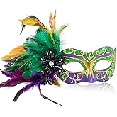 MYSEUNI 2025 New Mardi Gras Masks for Women with Feathers - Womens Mascarade Venetian Mask for Masquerade Party, Mardi Gras, Halloween Cosplay Prom, Christmas