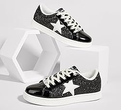 LUCKY STEP Women's Fashion Star Sneaker Lace Up Low