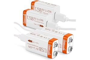 Fitinoch Rechargeable Lithium 9V Batteries 1000mAh with 4 in 1 USB Charging Cable, 9 Volt Li-ion 6f22 Battery for Smoke Detector,Guitar Pedals, 4 Pack