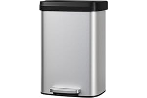 Garvee 13 gal / 50 L Stainless Steel Trash Can with Lid, Large Garbage Can for Kitchen, Rustproof Step-on Kitchen Metal Trash Bin with Liner Rim, Rear Handle, Soft Close Plastic Lid, Silver
