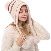 Women Winter Peruvian Cover Ears Beanie Hat Ear Flaps Sherpa Ski Snow Hats Knit Fleece Lined 3 Pom Pom