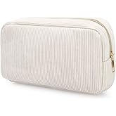 DOB SECHS Corduroy Cosmetic Bag Zipper Make Up Bag Travel Toiletry Pouch Makeup Organizer Storage Makeup Bag Wear-resisting Pouch Storage Bag, Beige