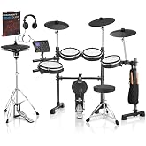 AKLOT Expanded-Size Electric Drum Set: 12'' Two-Piece Standalone Hi-Hat, Independent Kick Drum and 10'' Dual-Zone Snare, 12'' Triple-Zone Ride Cymbal, All Mesh Heads, 460 Sounds, Black