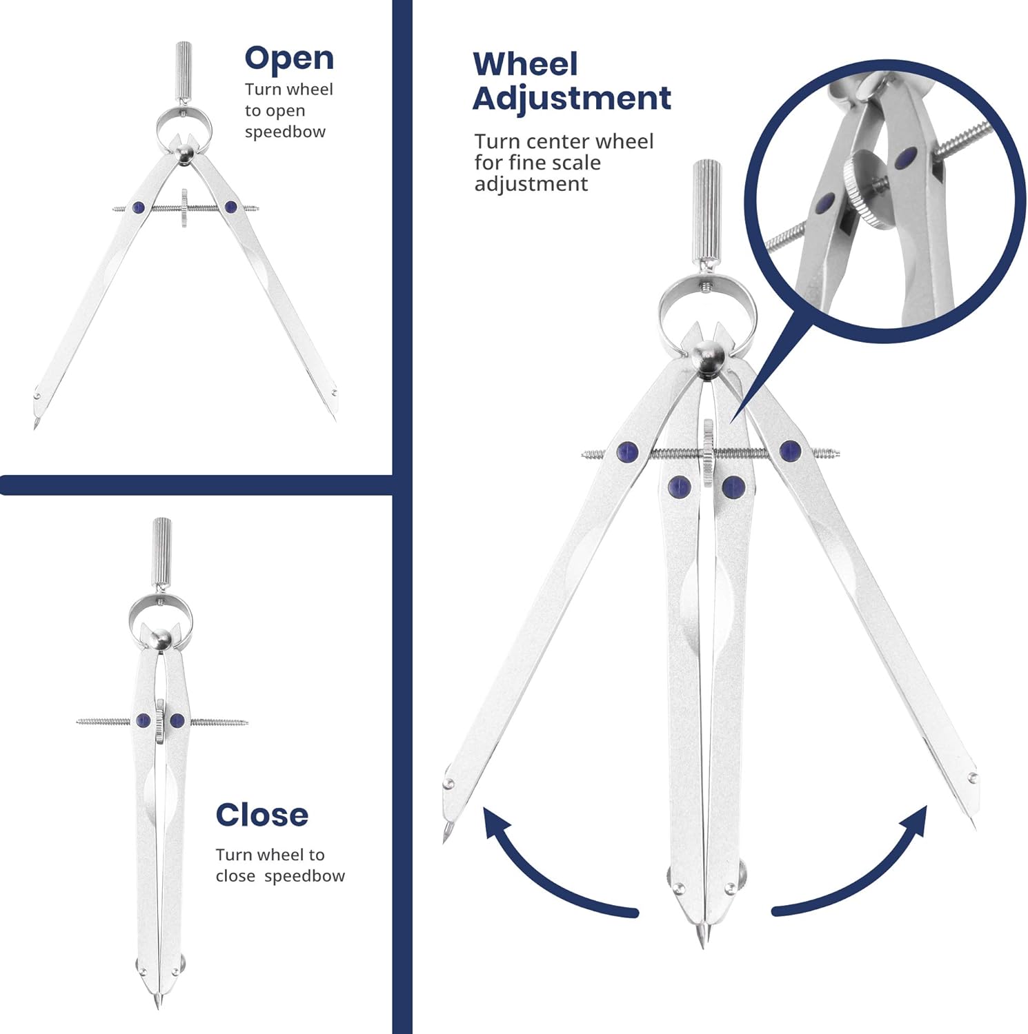 Pacific Arc Metal Professional Compass, Perfect Spring Bow Compass for Math, Geometry, or Drafting, Up to 8" Diameter Large, Comes with Lead and Lock: Home & Kitchen
