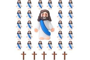 KIDHABE 25 Pcs Little Jesus Figures Original Design Mini Rubber Jesus with 5 Religious Cross, Jesus Doll Jesus Toys to Hide and Seek Religious Party Church Favors Baptism Gifts for Easter Egg Stuffers(Blue)