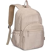Hynes Eagle College Laptop Backpack 16 Inches Quilted Travel Backpack for Women Lightweight Puffer Casual Daypack 28L Camel