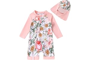 YOUNGER TREE Toddler Baby Girls Swimsuit One-Piece Zipper Swimwear UPF 50+ Sun Protection Bathing Suit with Hat
